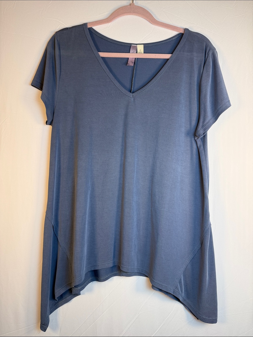 Alya Slate Blue V-Neck Short Sleeve High Low ActiveWear Top
